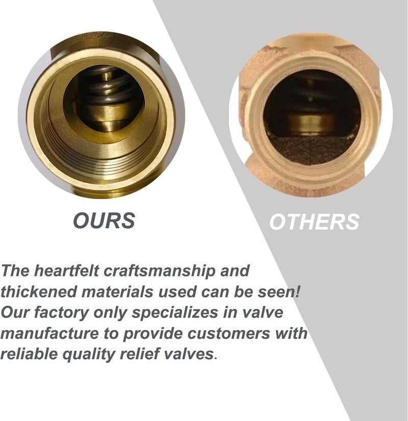 LECLOC صمام تخفيف ضغط سخان الماء 150 PSI بوصة 3/4" NPT، أقصى إدخال 510,000 BTU/h، جسم نحاسي سميك مع صمام تخفيف ضغط من الفولاذ المقاوم للصدأ - Image 4